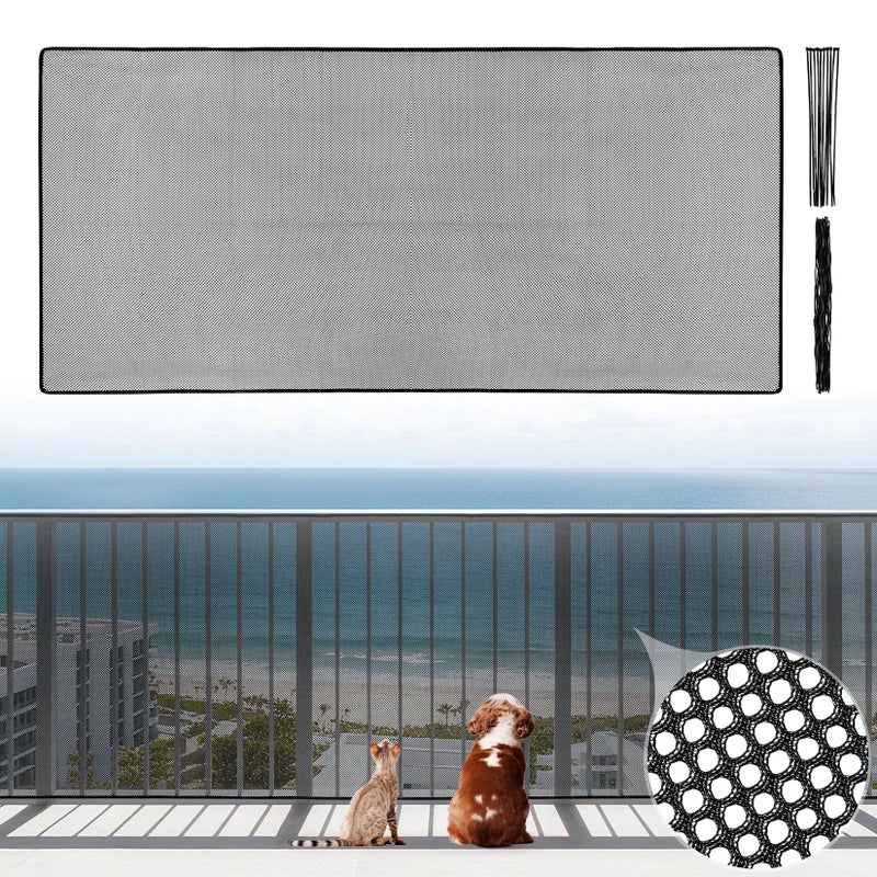 MAQIHAN Banister Guard - MAQIHAN 6.5ft x 3ft Balcony Netting for Pets, Stair Safety Net Reusable Durable Apartment Balcony Net for Cats Dogs, Cut to Any Size, with Nylon Ties & Plastic Ties - Image 1