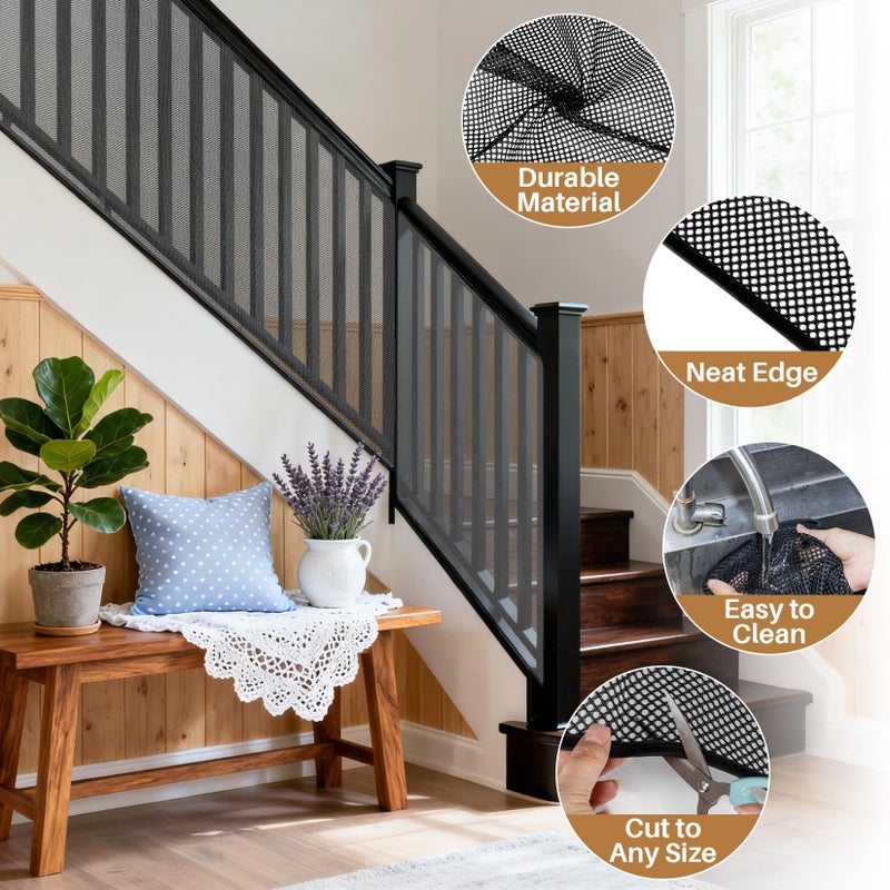 MAQIHAN Banister Guard - MAQIHAN 6.5ft x 3ft Balcony Netting for Pets, Stair Safety Net Reusable Durable Apartment Balcony Net for Cats Dogs, Cut to Any Size, with Nylon Ties & Plastic Ties - Image 3
