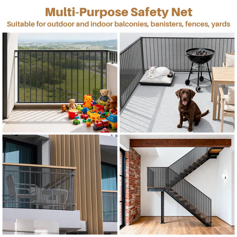 MAQIHAN Banister Guard - MAQIHAN 6.5ft x 3ft Balcony Netting for Pets, Stair Safety Net Reusable Durable Apartment Balcony Net for Cats Dogs, Cut to Any Size, with Nylon Ties & Plastic Ties - Image 5