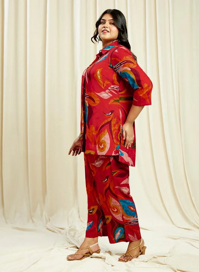 globus Globus Plus Size Abstract Print Shirt and Pants Co-Ords