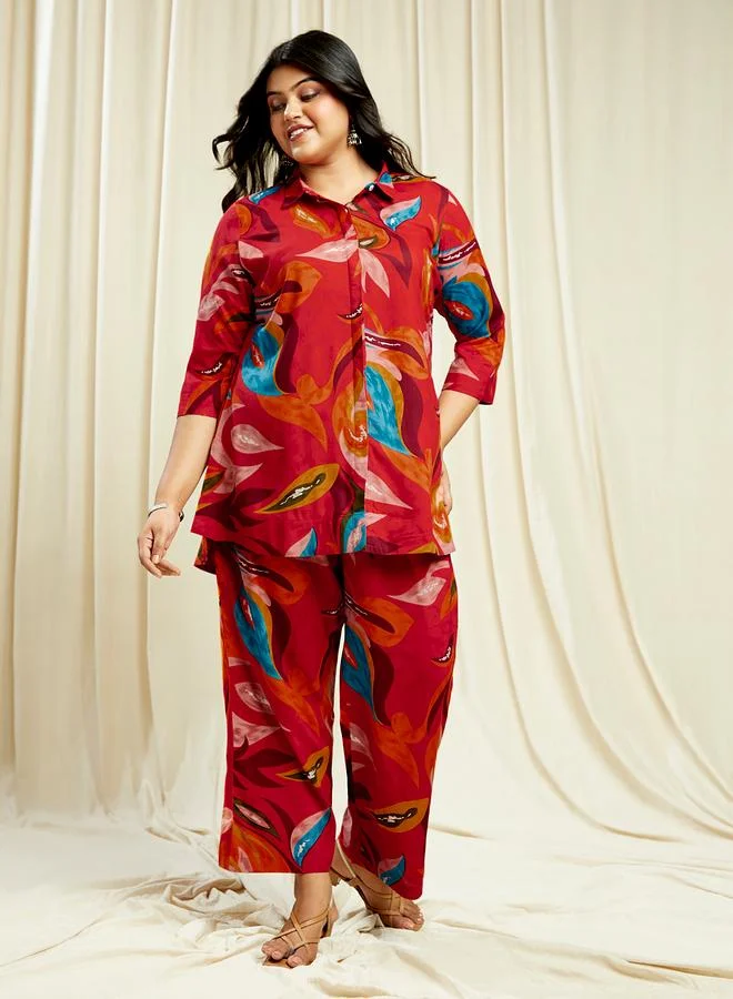 globus Globus Plus Size Abstract Print Shirt and Pants Co-Ords