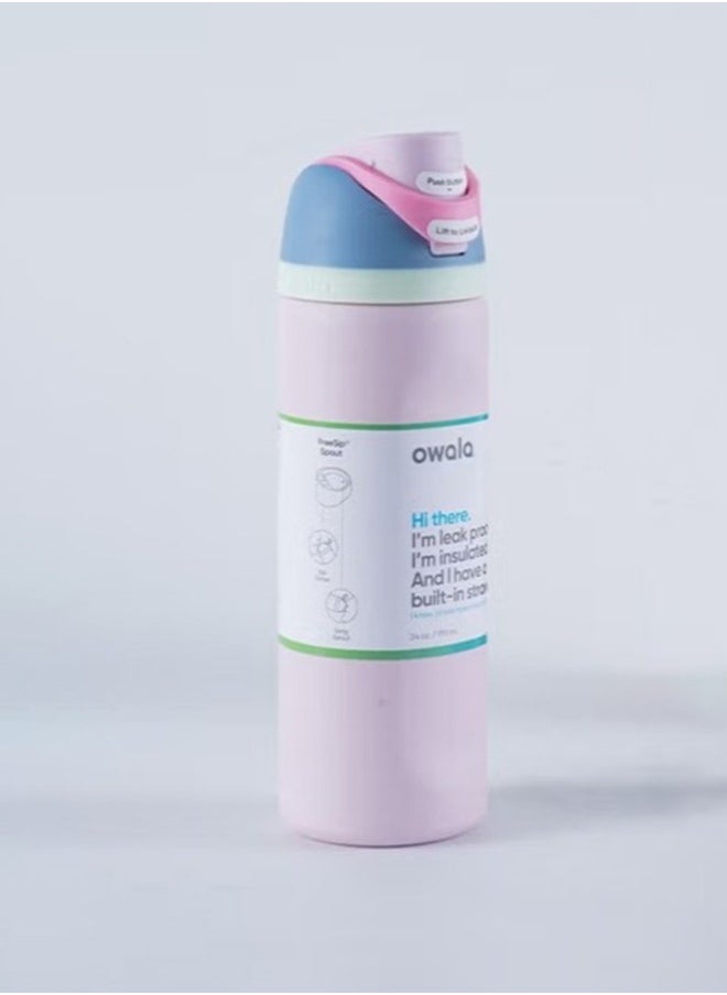 Owala - Owala FreeSip Insulated Stainless Steel Water Bottle with Straw for Sports and Travel, BPA-Free, 24-Ounce, Good egg Pink - Image 1