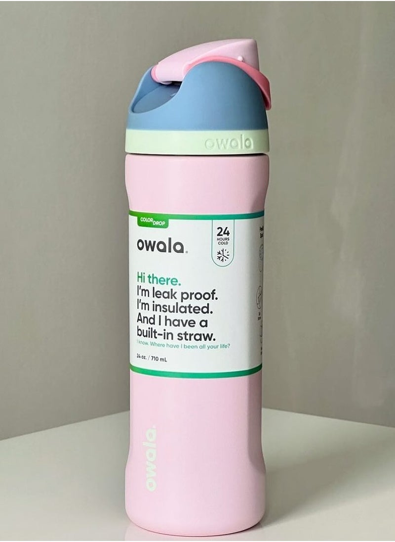 Owala - Owala FreeSip Insulated Stainless Steel Water Bottle with Straw for Sports and Travel, BPA-Free, 24-Ounce, Good egg Pink - Image 1