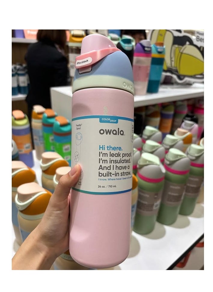Owala - Owala FreeSip Insulated Stainless Steel Water Bottle with Straw for Sports and Travel, BPA-Free, 24-Ounce, Good egg Pink - Image 1