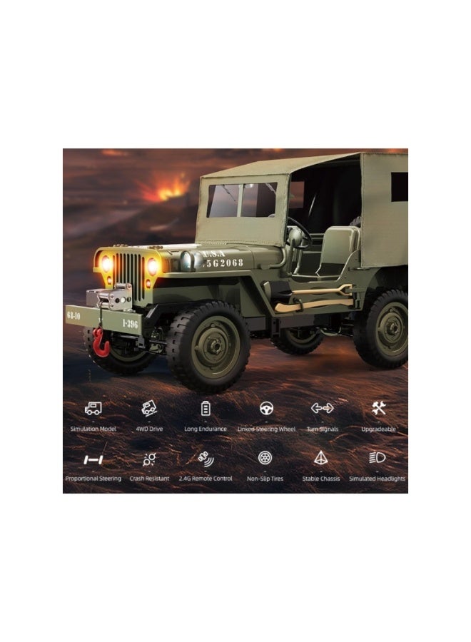 Dreamzon 2.4GHz RC Military Jeep Car 1:10 Scale – Realistic Off-Road Army Truck with LED Lights & Metal Chassis - Image 4