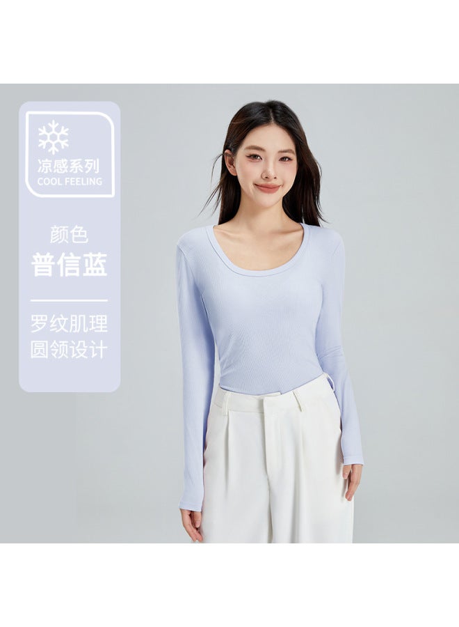 Spring And Summer New Women's Slim-fit Simple Top Women's Long-sleeved T-shirt Tencel Solid Color Thin Base Shirt For Women