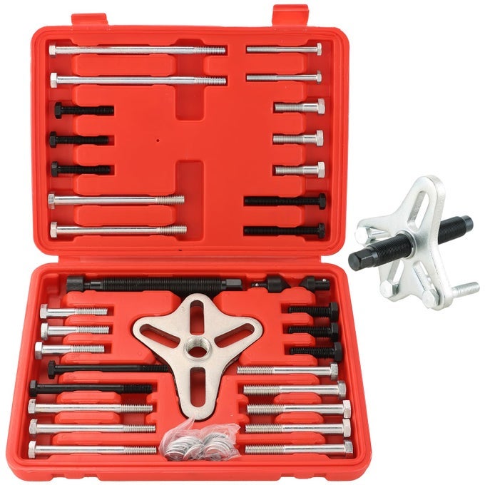 46PCS Harmonic Balancer Puller Set Steering Wheel Puller Kit Steering Wheel Flywheel Crankshaft Pulley Puller Crankshaft Pulleys and Gears for Most Cars Pickups SUVs Red