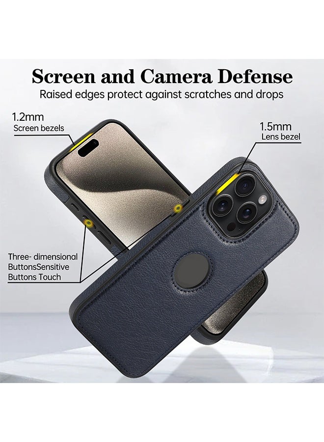 متوافق مع جراب آيفون 15 برو ماكس ، جراب واقي من الجلد النباتي لهاتف ابل ايفون 15 برو ماكس ، غطاء تصميم فاخر وأنيق وجميل ، حافظة جلدية خياطة مثالية غير قابلة للانزلاق (أزرق ملكي) - Image 3