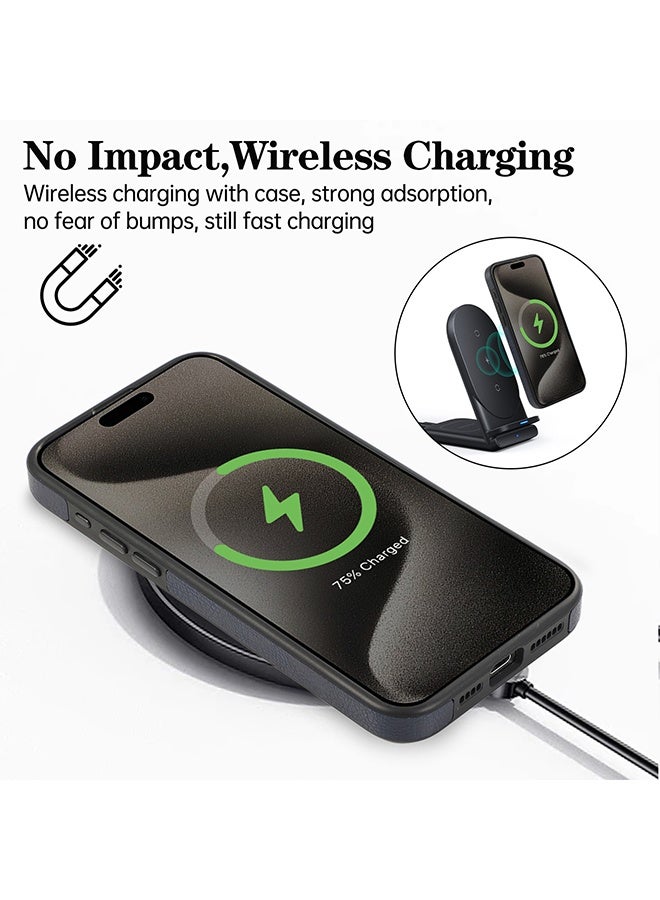 متوافق مع جراب آيفون 15 برو ماكس ، جراب واقي من الجلد النباتي لهاتف ابل ايفون 15 برو ماكس ، غطاء تصميم فاخر وأنيق وجميل ، حافظة جلدية خياطة مثالية غير قابلة للانزلاق (أزرق ملكي) - Image 4