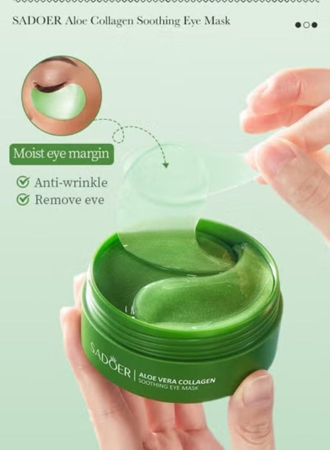 SADOER 60PCS Aloe Vera Eye Mask  Eye Mask Patch For Dark Circles And Puffiness  Aloe Vera Collagen Soothing Eye Mask Reduces Puffiness And Wrinkles Firms The Eye Area Natural Extracts - Image 5