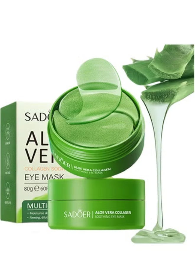 SADOER 60PCS Aloe Vera Eye Mask  Eye Mask Patch For Dark Circles And Puffiness  Aloe Vera Collagen Soothing Eye Mask Reduces Puffiness And Wrinkles Firms The Eye Area Natural Extracts - Image 1