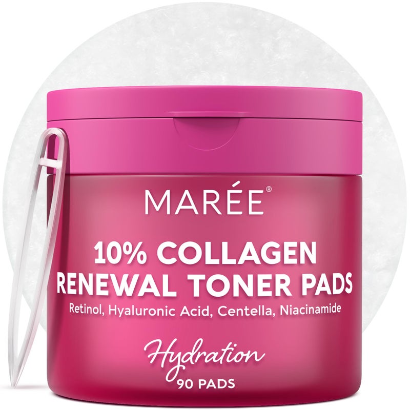 MAREE Collagen Acne Clearing Polishes - Toner Pads with Retinol - Minimizing Wrinkle Zero Pore Pads - Hydrating Toning Collagen Pad with Retinol & Centella Device - Anti Aging Brightening Wipes - Image 1
