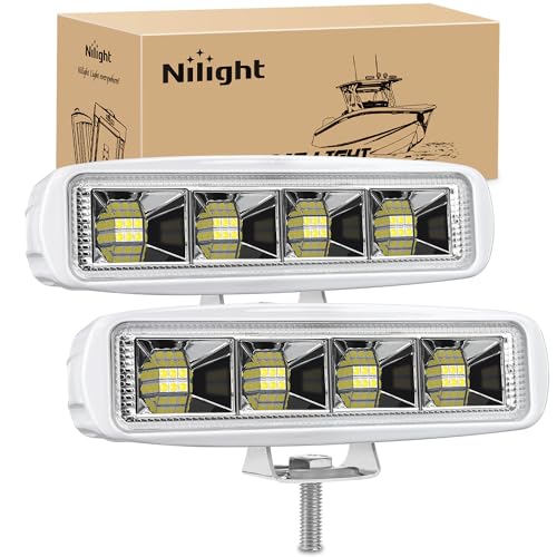 Nilight Marine LED Pods Navigation Lights 2PCS 72W White Flood Beam Ponton Boat Deck Dock Lighting for Night Fishing T-top Stern Yacht Kayak Port Sailboat Trucks Tractors - Image 1