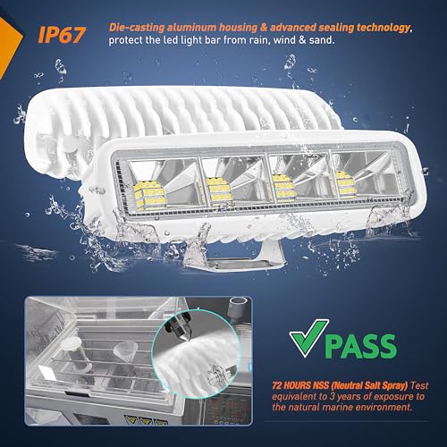 Nilight Marine LED Pods Navigation Lights 2PCS 72W White Flood Beam Ponton Boat Deck Dock Lighting for Night Fishing T-top Stern Yacht Kayak Port Sailboat Trucks Tractors - Image 4