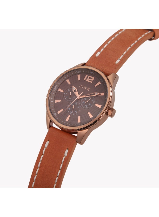 زنك ساعة زينك للرجال باللون الوردي الذهبي، جلد، كوارتز | ZK131G2LS-72 - Image 2