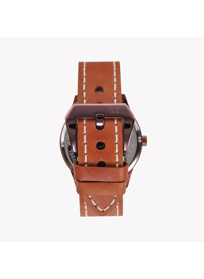 زنك ساعة زينك للرجال باللون الوردي الذهبي، جلد، كوارتز | ZK131G2LS-72 - Image 4