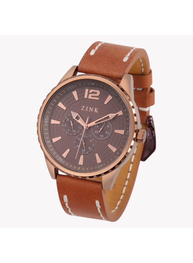 زنك ساعة زينك للرجال باللون الوردي الذهبي، جلد، كوارتز | ZK131G2LS-72 - Image 3
