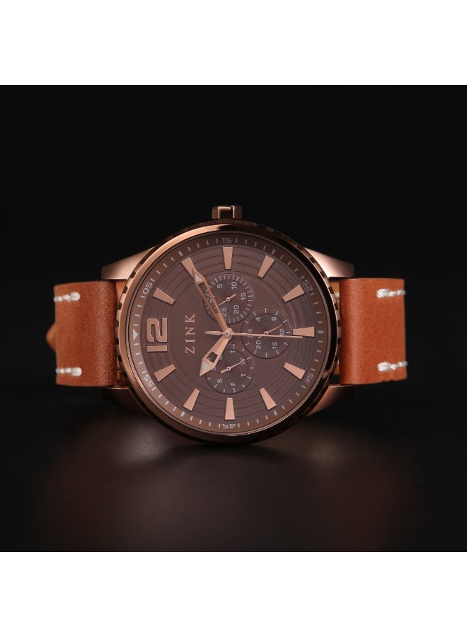 زنك ساعة زينك للرجال باللون الوردي الذهبي، جلد، كوارتز | ZK131G2LS-72 - Image 5