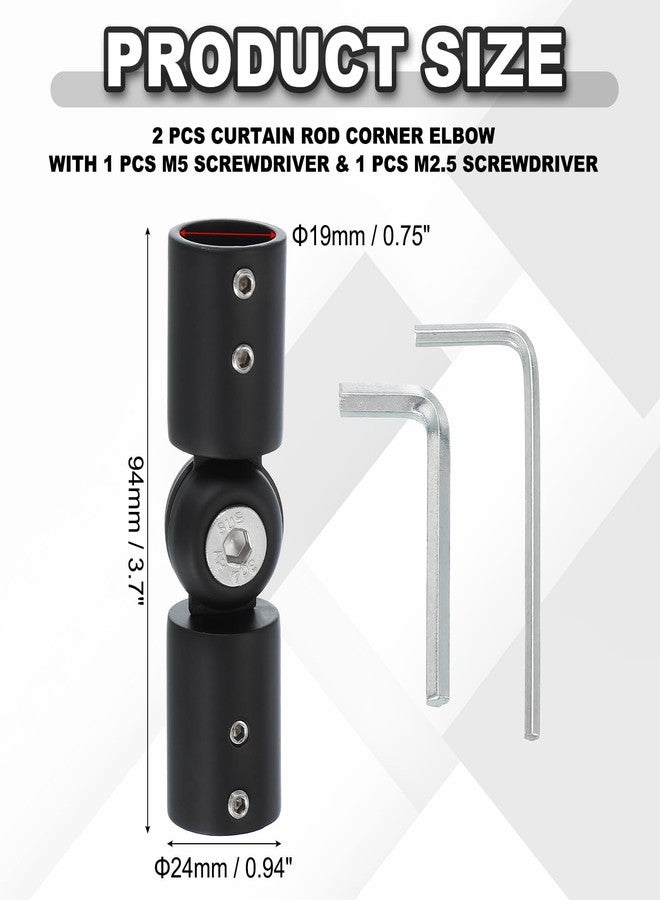 PATIKIL Window Corner Curtain Rod Connector, 2 Pcs Adjustable Curtain Rod Corner Connector Hinged Elbow Connector with Screwdriver for 3/4 Inch Bay Window Curtain Rod, Black - Image 2