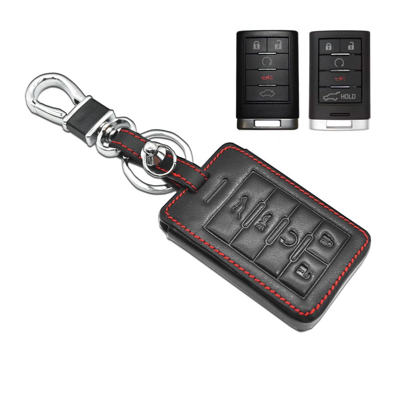 MECHCOS Compatible with Cadillac ATS CTS DTS SRX STS XTS Escalade ESV Chevrolet Impala Monte Carlo Corvette Buick Lucerne 5 Buttons Key Fob Cover Case Keychain Leather Protector Shell - Image 1