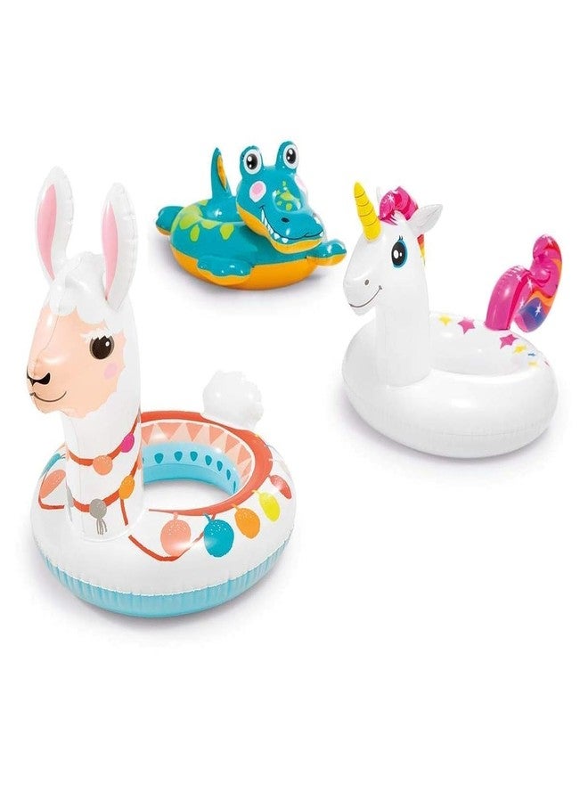 HONGID Inflatable Pool Float Set, Kids Swim Ring, 1 Pack, Llama Crocodile Unicorn Design, Colorful Animal Theme - Image 1