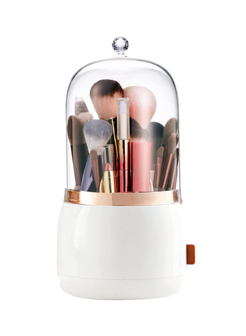 Excefore Makeup Brush Holder Organizer with Lid 360 Rotating Dustproof Makeup Brushes Organizer for Vanity (Pearl White) - Image 1