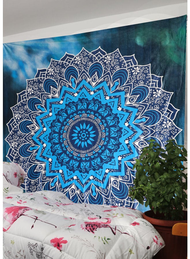 هندي منداله مفرش حائط مطبوع بتصميم ماندالا بوهيمي – ديكور فني هيبي ملون – بوليستر خفيف الوزن  – لتزيين غرفة النوم أو المعيشة أو السكن الجامعي - Image 1