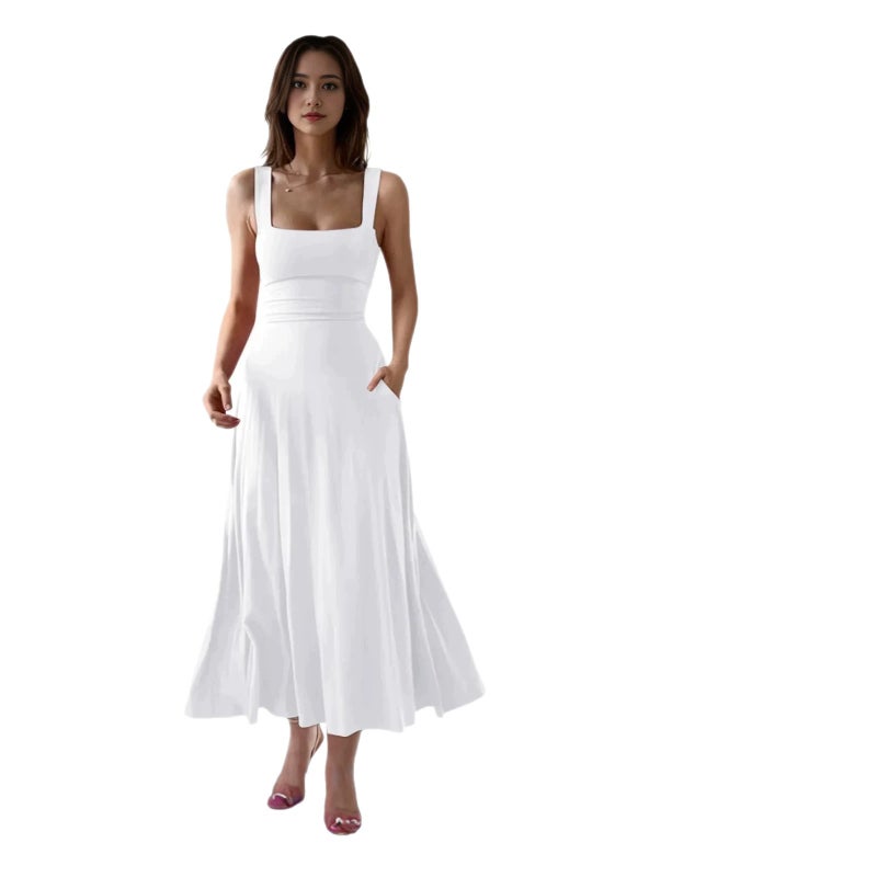 Elegant Sleeveless Long Dress with Tie Waist - Image 5