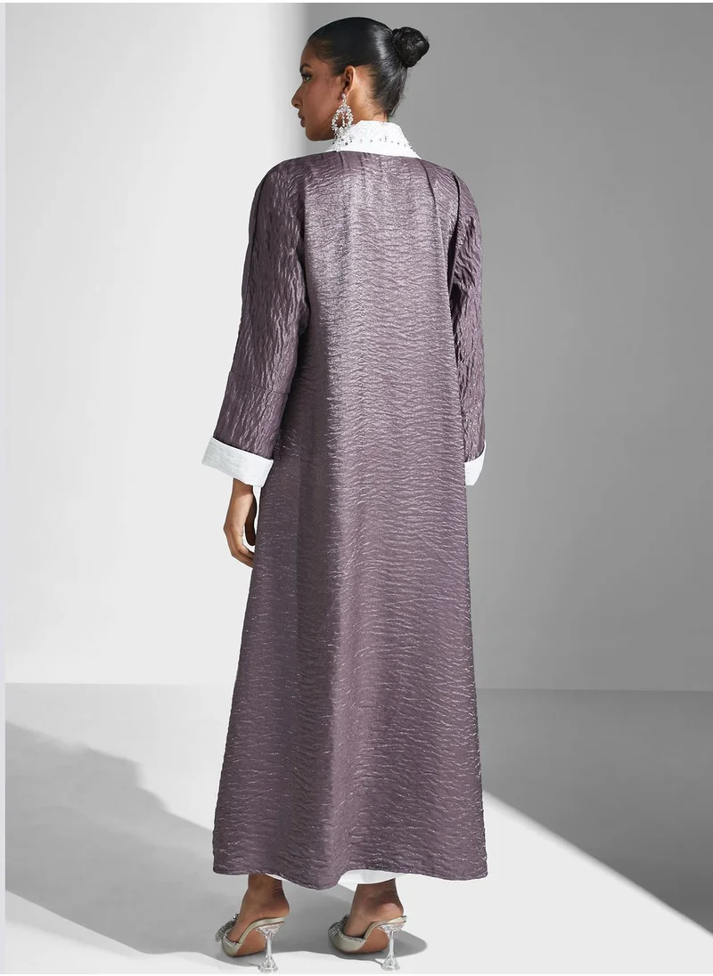 Aara Flared Sleeve Lapel Detail Abaya