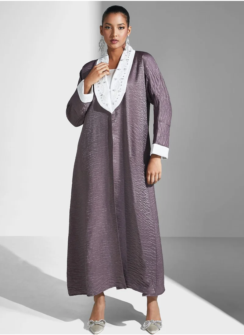 Aara Flared Sleeve Lapel Detail Abaya