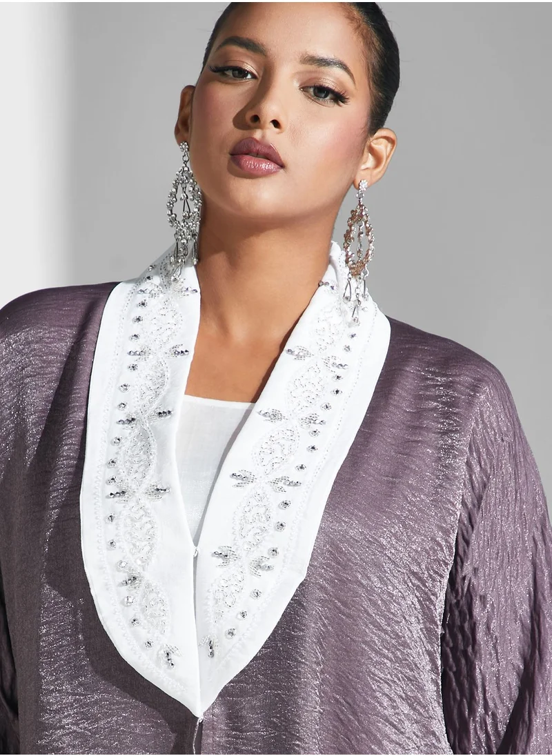 Aara Flared Sleeve Lapel Detail Abaya