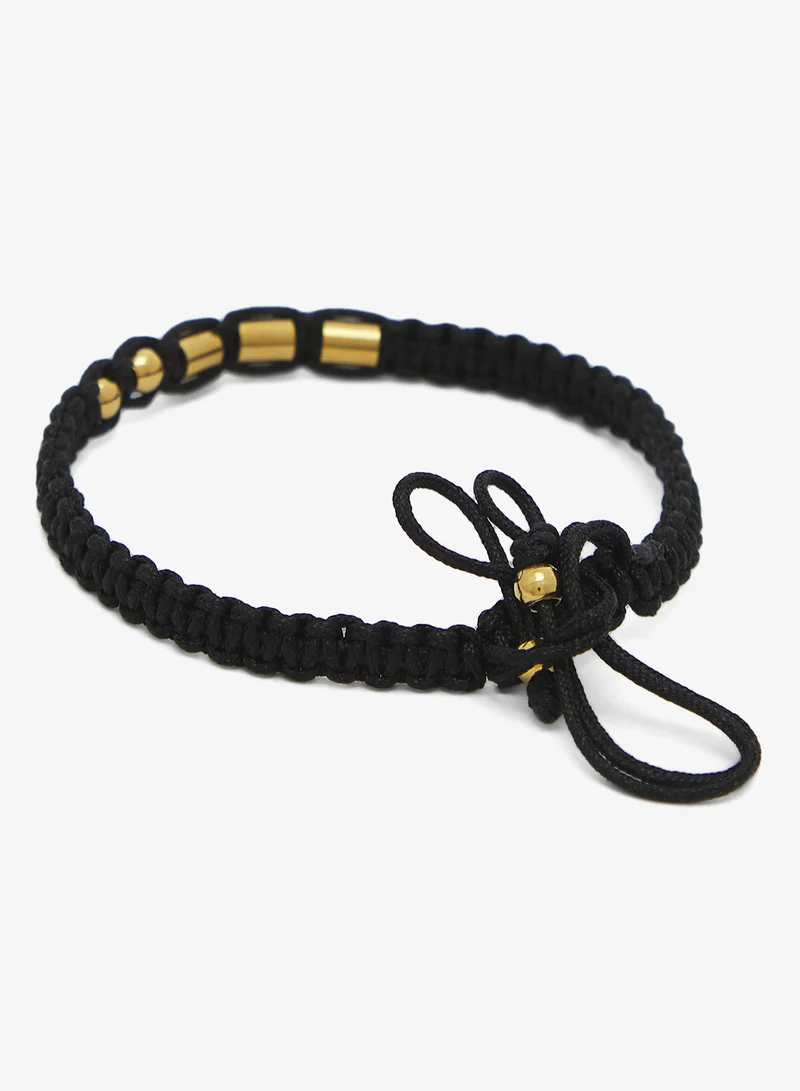 سفنتي فايف Adjustable Braided Cord Bracelet With Gold Tonned Beads