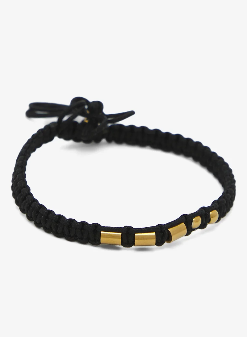 سفنتي فايف Adjustable Braided Cord Bracelet With Gold Tonned Beads