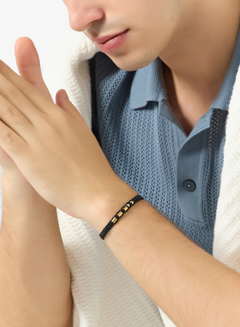 Seventy Five  Adjustable Braided Cord Bracelet With Gold Tonned Beads for Men | Best Price UAE