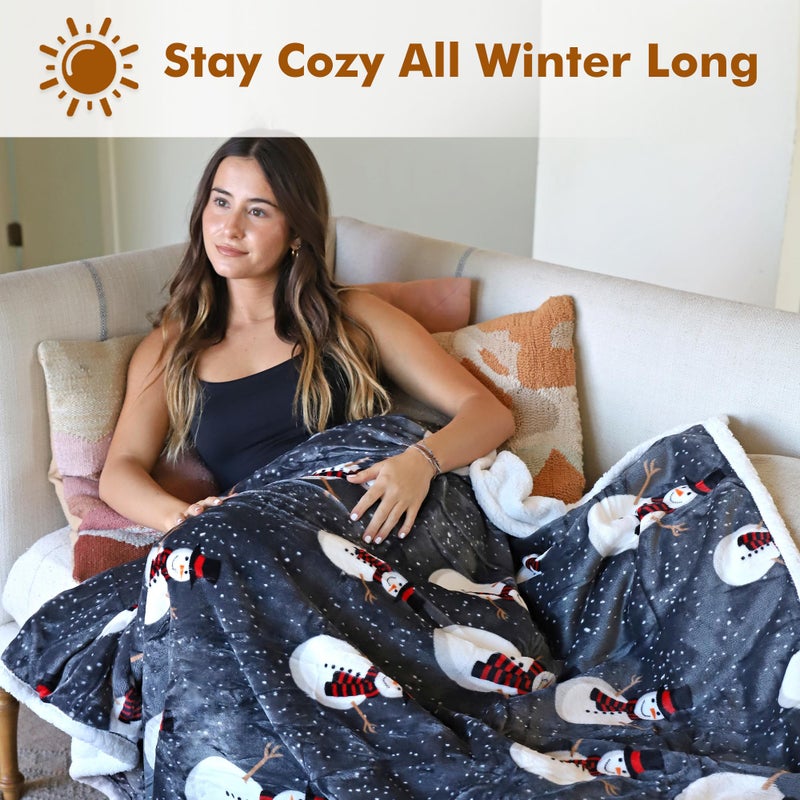 تيرينيا عيد الميلاد رمي شيربا بطانية 50 "" × 60 "" Snow Man Pattern Super Super Fluffy Sherpa رمي تلفزيون بطانية مزخرفة لعطلة الأريكة السرير الرمادي - Image 2