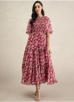 Floral Print Puff Sleeve Maxi Dress with Smocked Detail - pzsku/ZBED4E5B5B350F9D1E7BEZ/45/_/1740554259/b82537d9-d8fc-4e5a-bca8-94b82205d2a3