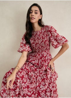 Floral Print Puff Sleeve Maxi Dress with Smocked Detail - pzsku/ZBED4E5B5B350F9D1E7BEZ/45/_/1740554270/bf9b51ed-9259-4313-a26c-44428c35c9a2