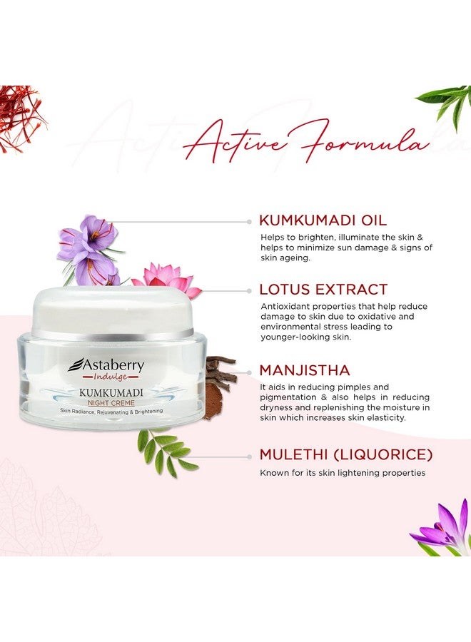 Astaberry Indulge Kumkumadi Night Cream For Glowing Skin | Dark Spot Reduction | Rejuvenates Dull Skin | For Normal, Oily, Acne-Prone, Combination Skin | 50 G - Image 4