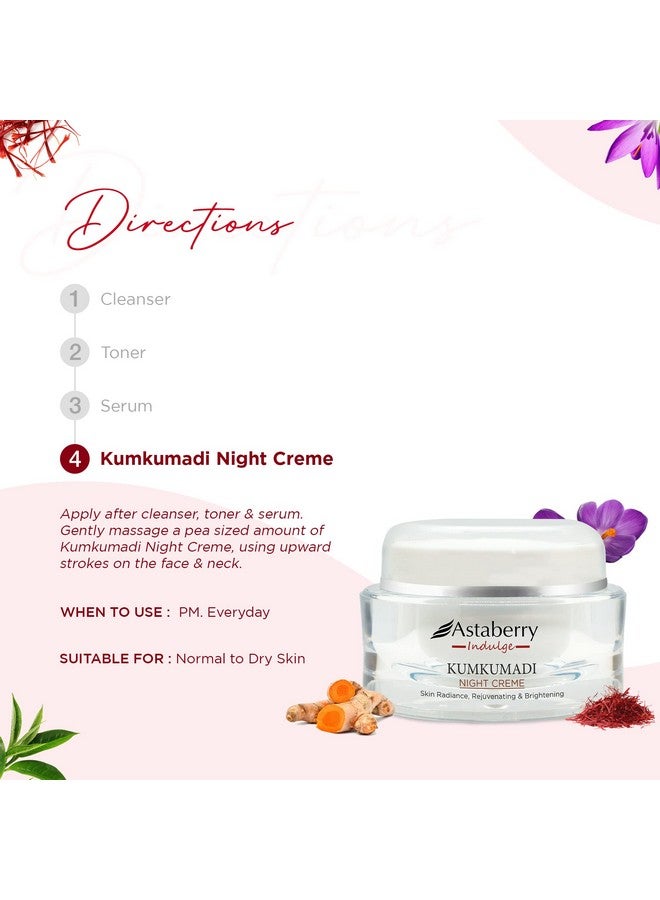Astaberry Indulge Kumkumadi Night Cream For Glowing Skin | Dark Spot Reduction | Rejuvenates Dull Skin | For Normal, Oily, Acne-Prone, Combination Skin | 50 G - Image 5