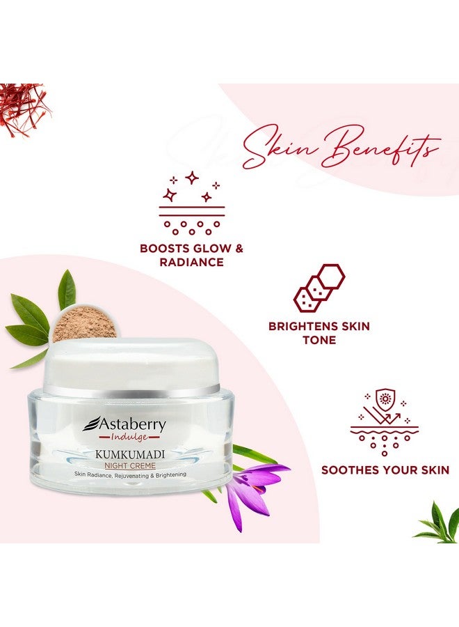 Astaberry Indulge Kumkumadi Night Cream For Glowing Skin | Dark Spot Reduction | Rejuvenates Dull Skin | For Normal, Oily, Acne-Prone, Combination Skin | 50 G - Image 3