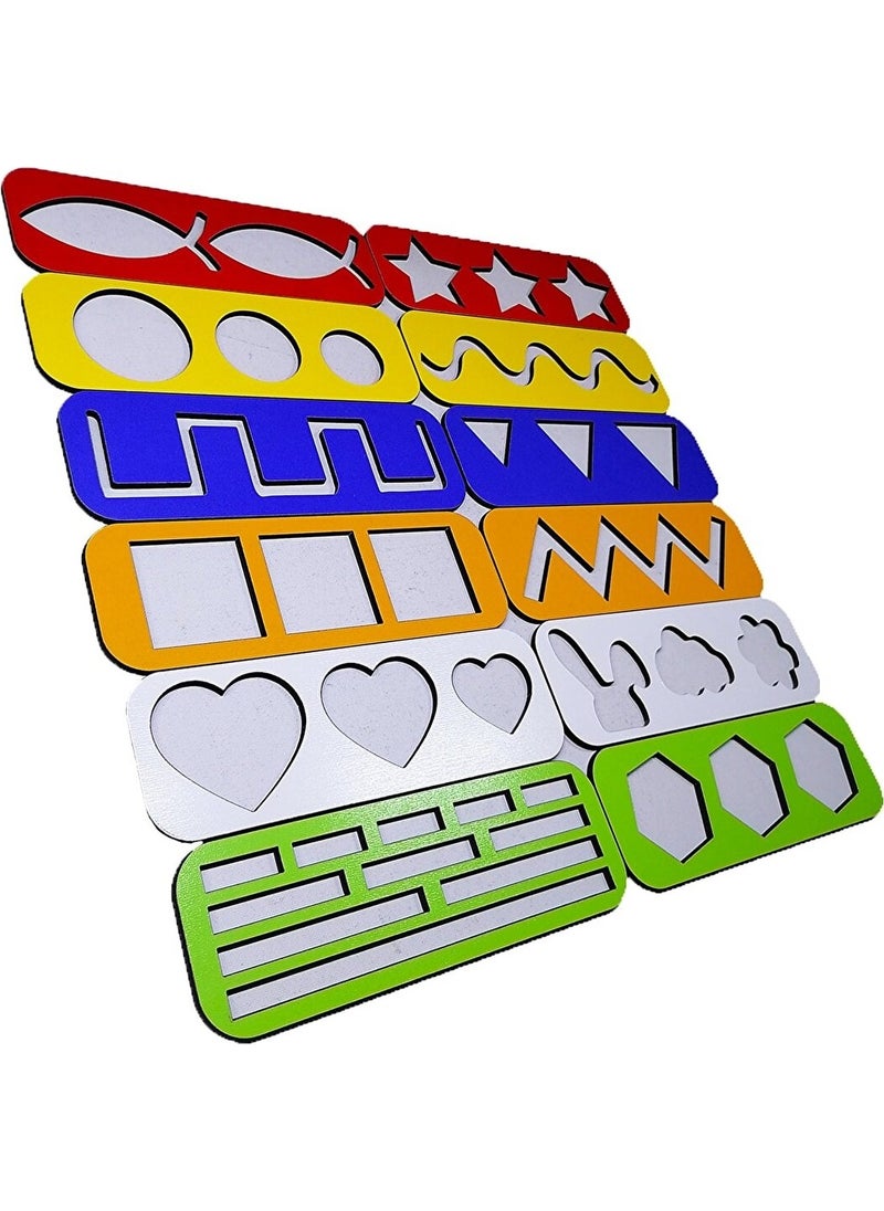 Eska Events - Children's Montessori - 6 Color Hand Muscle Development and Line, Number and Shape Exercises Set 12 Pieces - Image 1