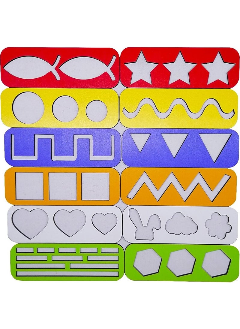 Eska Events - Children's Montessori - 6 Color Hand Muscle Development and Line, Number and Shape Exercises Set 12 Pieces - Image 1