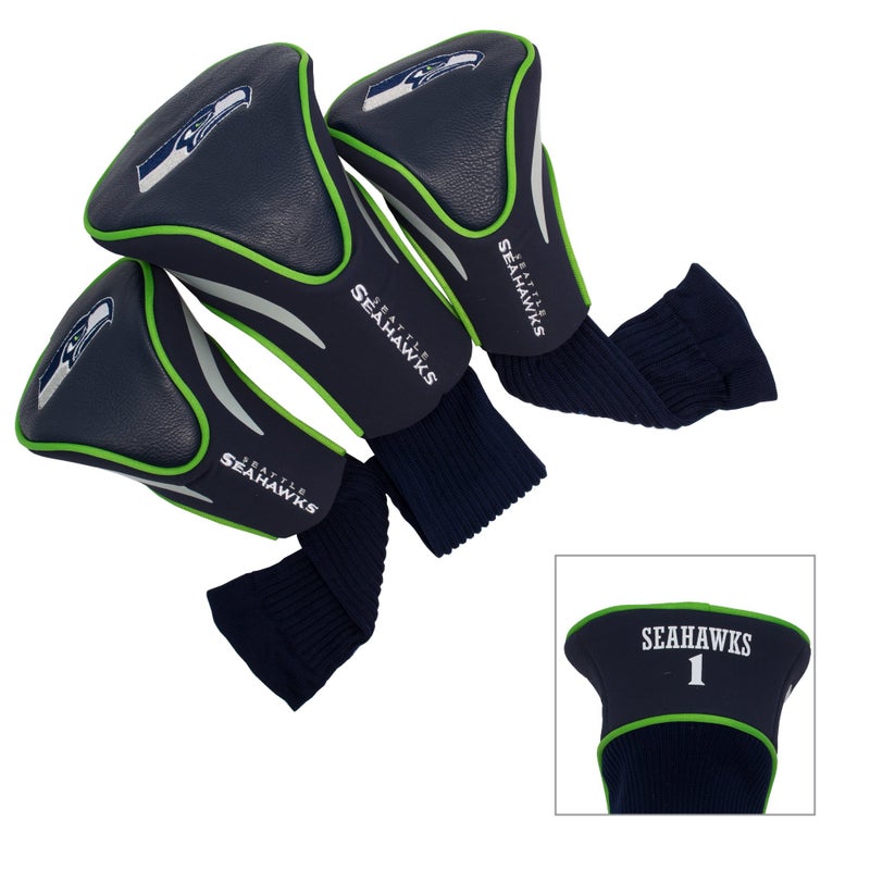 Team Golf NFL Seattle Seahawks Contour Golf Club Headcovers (3 Count) Numbered 1, 3, & X, Fits Oversized Drivers, Utility, Rescue & Fairway Clubs, Velour lined for Extra Club Protection - Image 1