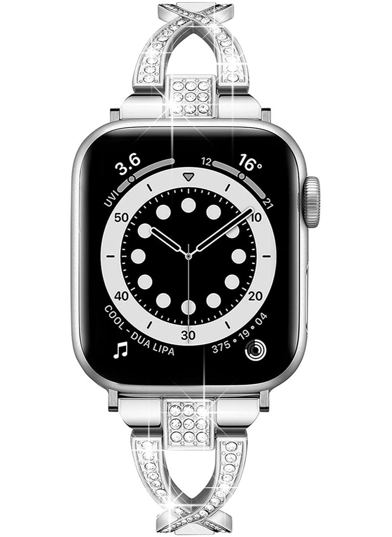 Y&D - Compatible with Apple Watch Band 38mm 40mm 41mm, Lightweight for Women, Easy Adjustable Bracelet, Bling Shiny Diamond Both Sides, Jewelry Metal Strap iWatch Series 8 7 6 5 4 3 2 1 SE(Silver) - Image 1