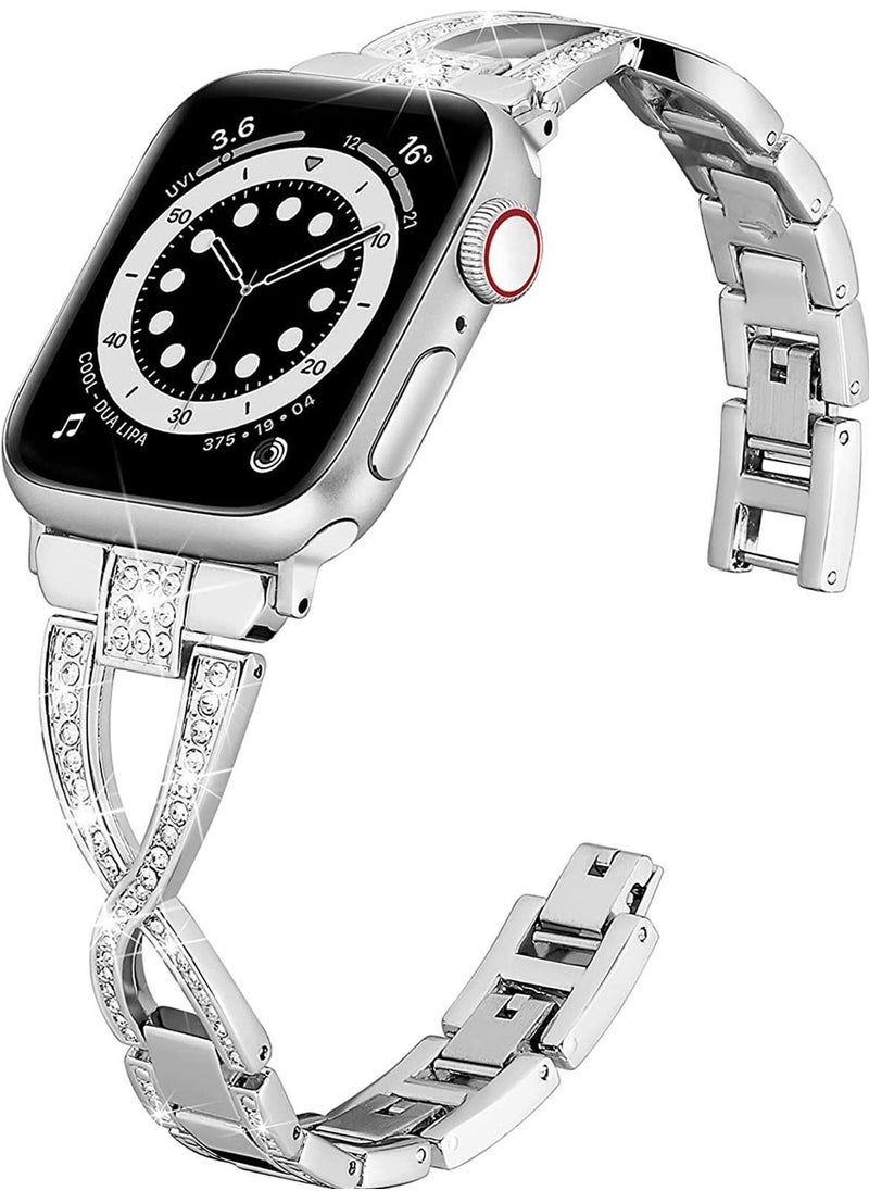 Y&D - Compatible with Apple Watch Band 38mm 40mm 41mm, Lightweight for Women, Easy Adjustable Bracelet, Bling Shiny Diamond Both Sides, Jewelry Metal Strap iWatch Series 8 7 6 5 4 3 2 1 SE(Silver) - Image 1