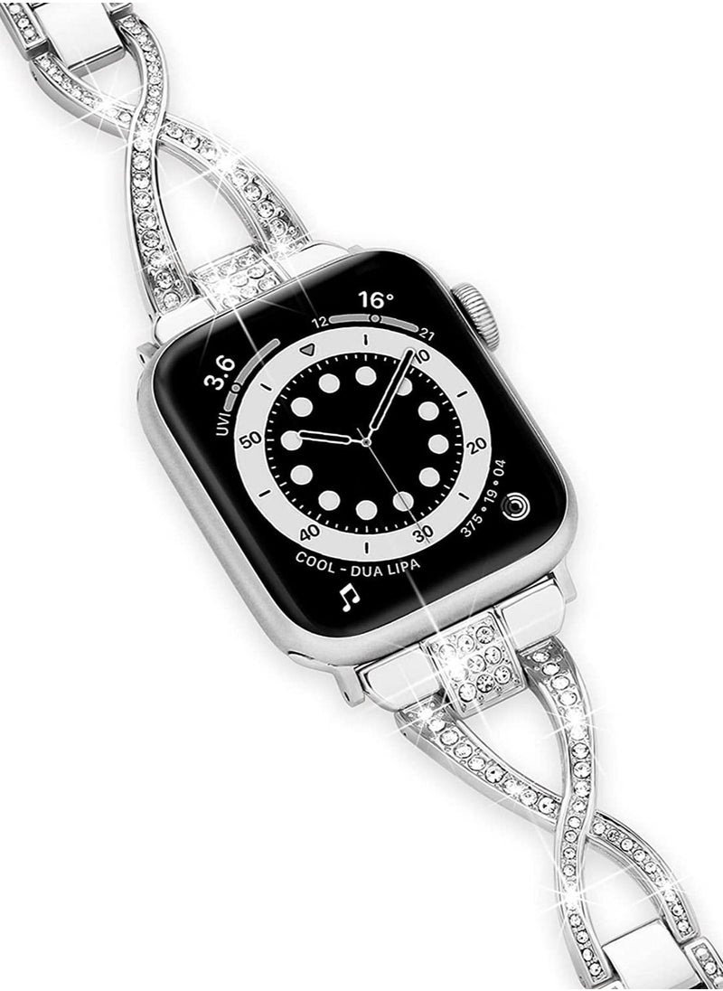 Y&D - Compatible with Apple Watch Band 38mm 40mm 41mm, Lightweight for Women, Easy Adjustable Bracelet, Bling Shiny Diamond Both Sides, Jewelry Metal Strap iWatch Series 8 7 6 5 4 3 2 1 SE(Silver) - Image 1