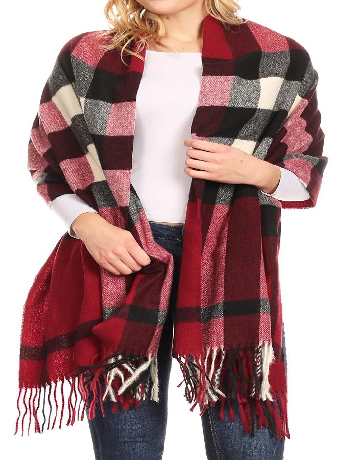 Sakkas 18206 - Martinna Women's Winter Warm Super Soft and Light Pattern Shawl Scarf Wrap - Burgundy/white - OS - Image 1