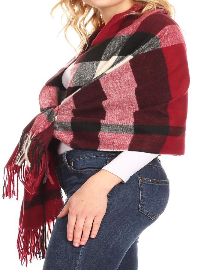 Sakkas 18206 - Martinna Women's Winter Warm Super Soft and Light Pattern Shawl Scarf Wrap - Burgundy/white - OS - Image 3