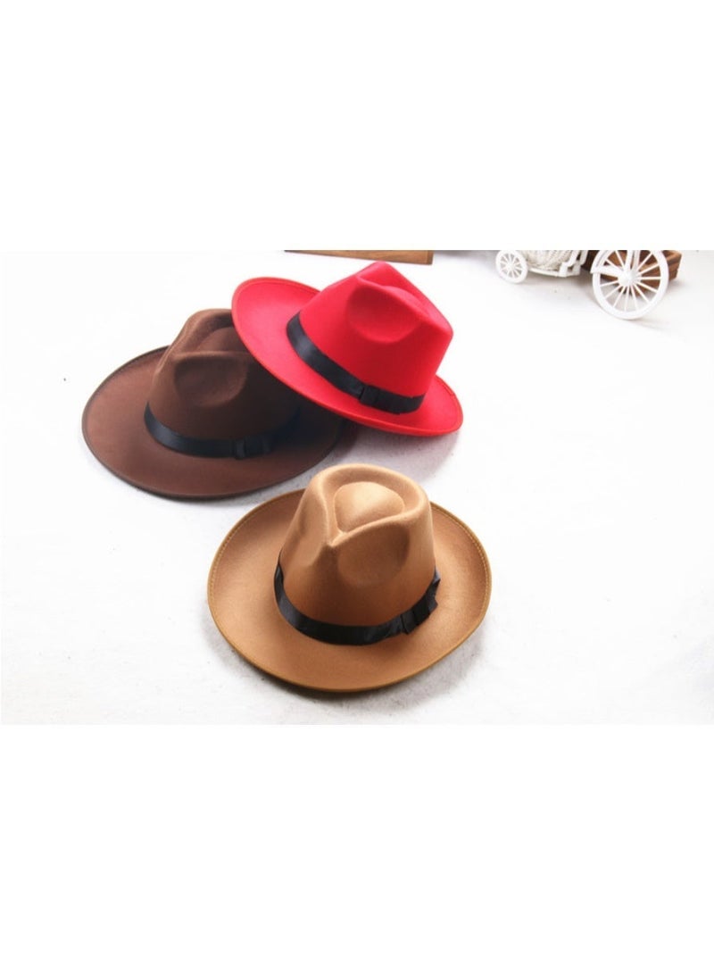 Wool Fedora Hat for Men Women - British Vintage Jazz Gangster Hat Wide Brim Felt Top Hat for Stage, Party, Beach,  Cosplay - Image 2