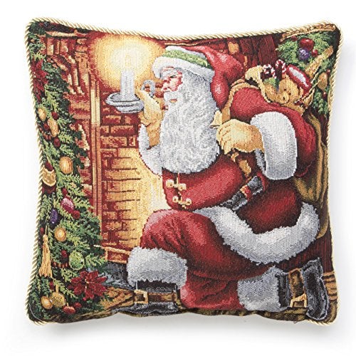 Violet Linen Decorative Christmas Santa Claus Design Tapestry 18 X 18 Cushion Cover